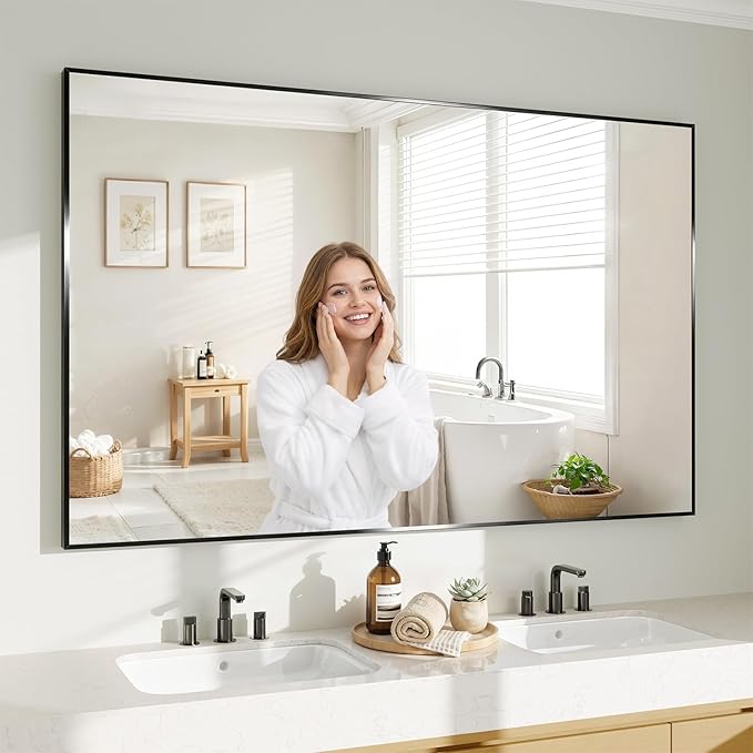 Koonmi Black Mirrors for Wall, 36x48 Inch Bathroom Mirror, Rectangular Wall by KOONMI