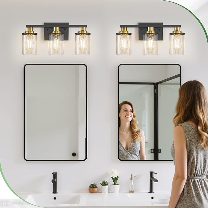 DORESshop Bathroom Light Fixtures, 3-Light Black and Gold Bathroom Lights Over - Image 8