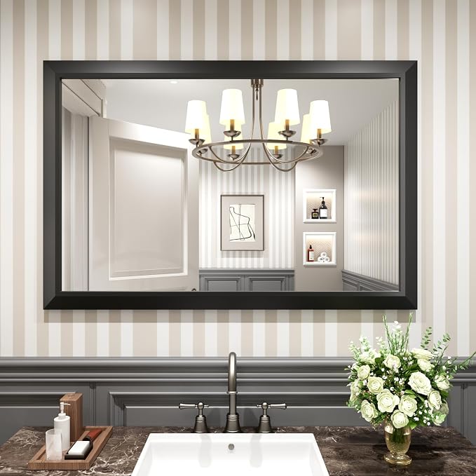 Amorho Black Bathroom Mirror, Living Room, Large Rectangle Vanity Mirrors. - Image 8