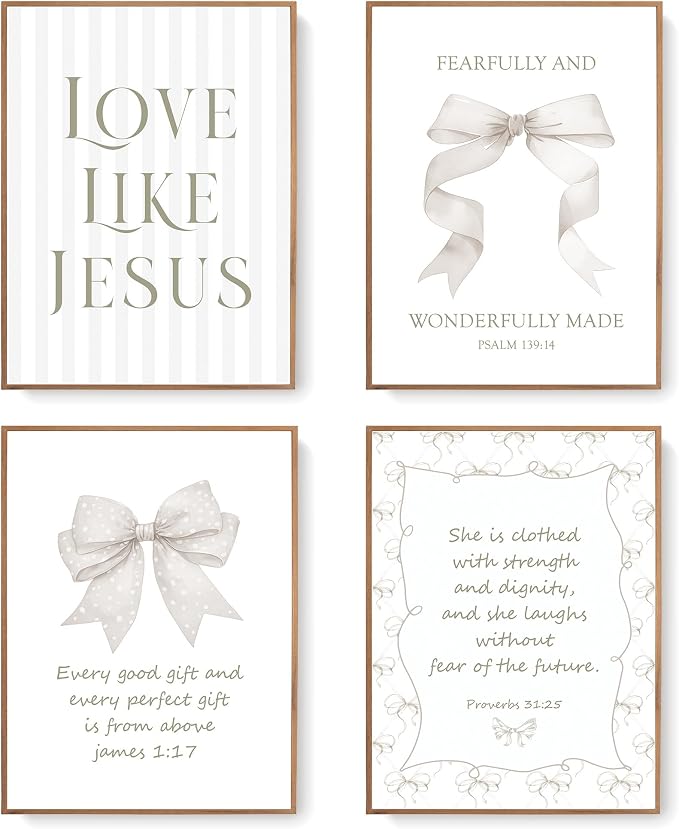 LARTSFRO Coquette Beige Bow Jesus Wall Art Decor Posters, Inspirational Bible by Unknown