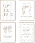 LARTSFRO Coquette Beige Bow Jesus Wall Art Decor Posters, Inspirational Bible by Unknown