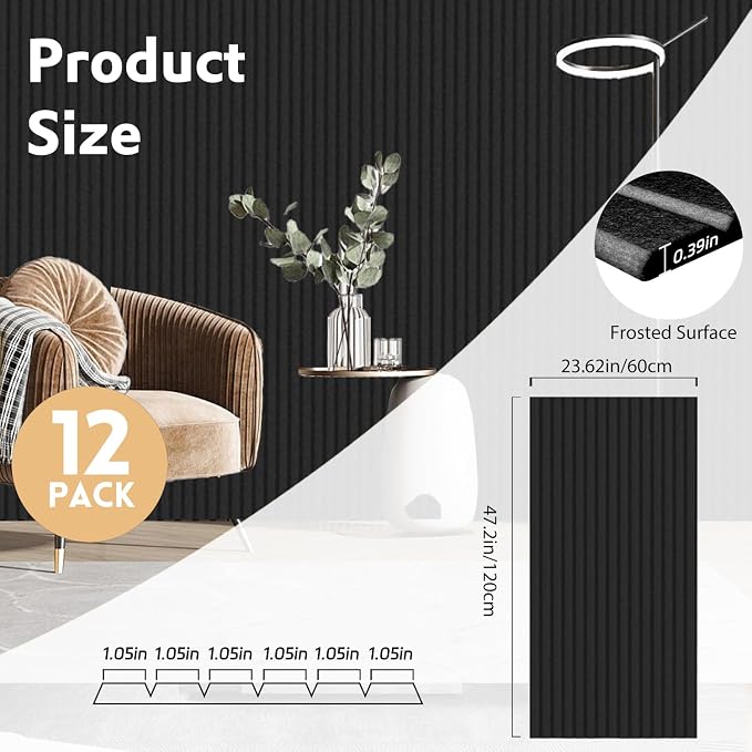 RITOLLO 12 Pack Acoustic Wall Panels, 47.2X23.6X0.4 inch Decorative - Image 2