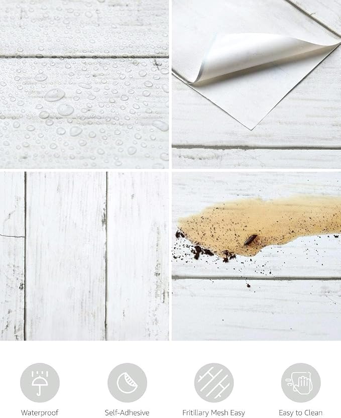 Abyssaly Wood Contact Paper White Gray 17.71" X 708.7" Self-Adhesive Removable - Image 2