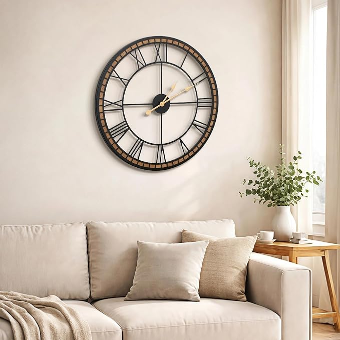 Micasso Large Farmhouse Wall Clock: 24 inch Modern Metal Black - Image 5