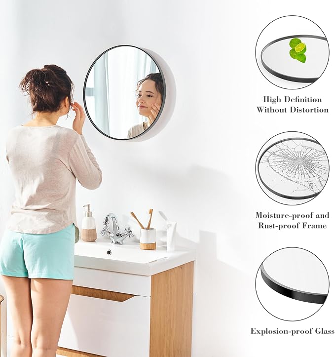 DUMOS Black Circle Mirror for Wall 20.02 inch, Bathroom Round Mirror for Over - Image 4