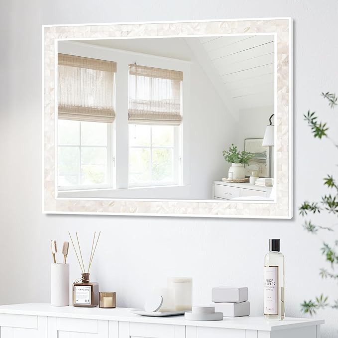 Tanmicoshomy White Shell Framed Rectangular Mirrors - Image 2