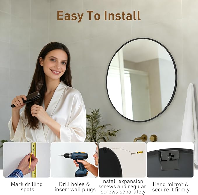 NEWBULIG 20 Inch Round Wall Mirror, Bathroom Mirror - Image 5