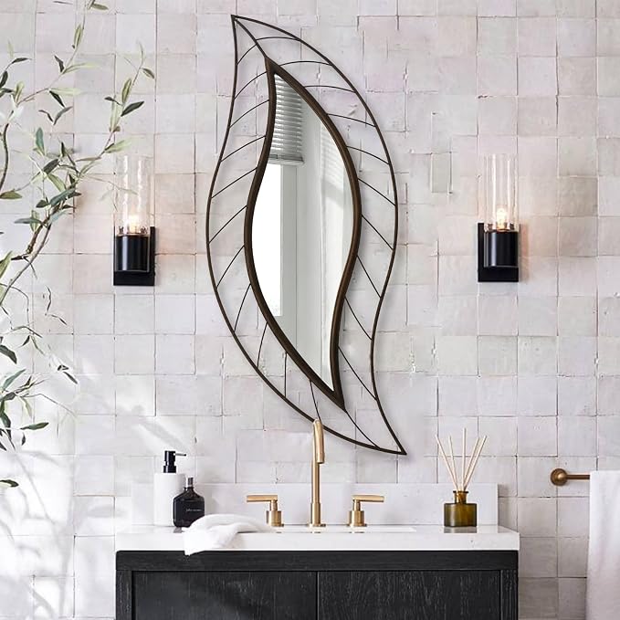 ironsmithn Decorative Wall Mirror, Leaf Design Metal Frame - Image 7