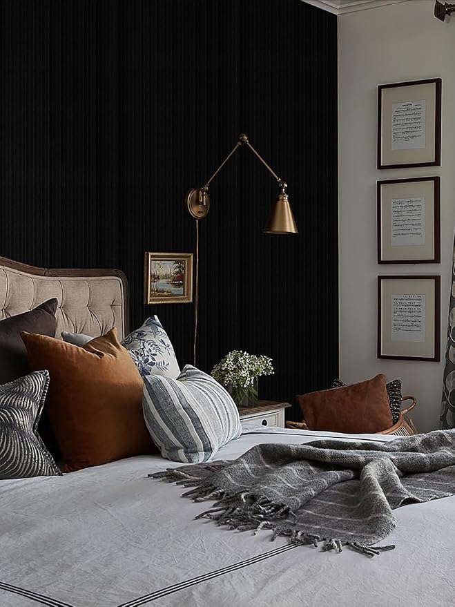 Orainege Black Wallpaper Peel and Stick Wallpaper 15.7"x196.8" Textured Contact - Image 8