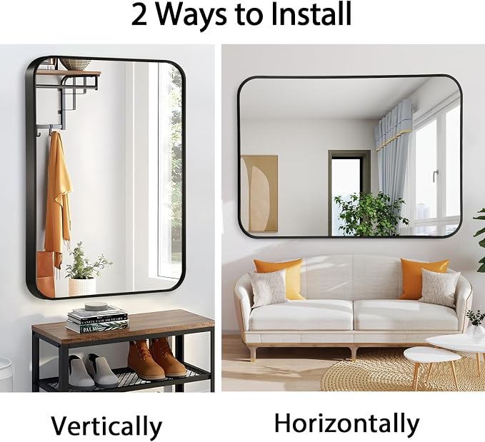 24x36 Inch Black Wall Mirror for Bathroom, Brushed Metal Framed Mirror - Image 7