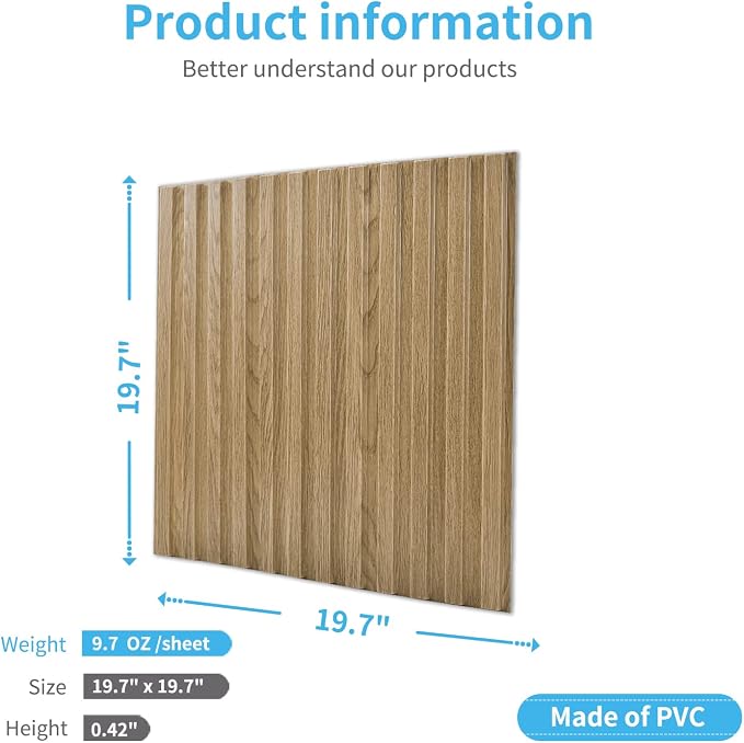 Art3d Slat Wall Panel, 3D Fluted Textured Panel 12-Tile 19.7 x 19.7in. - Image 4