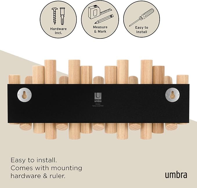 Umbra Picket Coat Rack Wall Mount – 5 Flip-Down Wood Coat Hooks, Modern & - Image 6