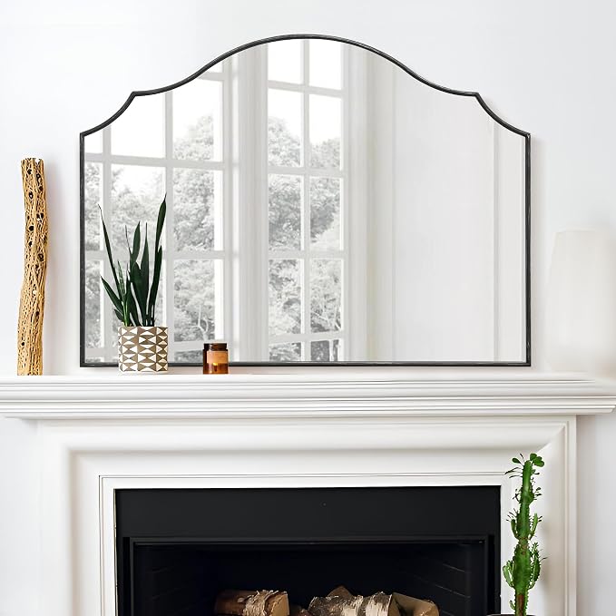 Besdomus Black Scalloped Wall Mirror: 40"x29" Large Modern Wooden Arched - Image 6