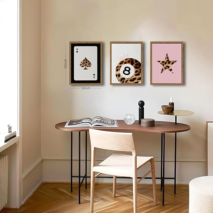 Pink and Black Leopard Wall Art, Lucky Girl 8 Ball Wall Decor Set of 3 Cheetah - Image 2