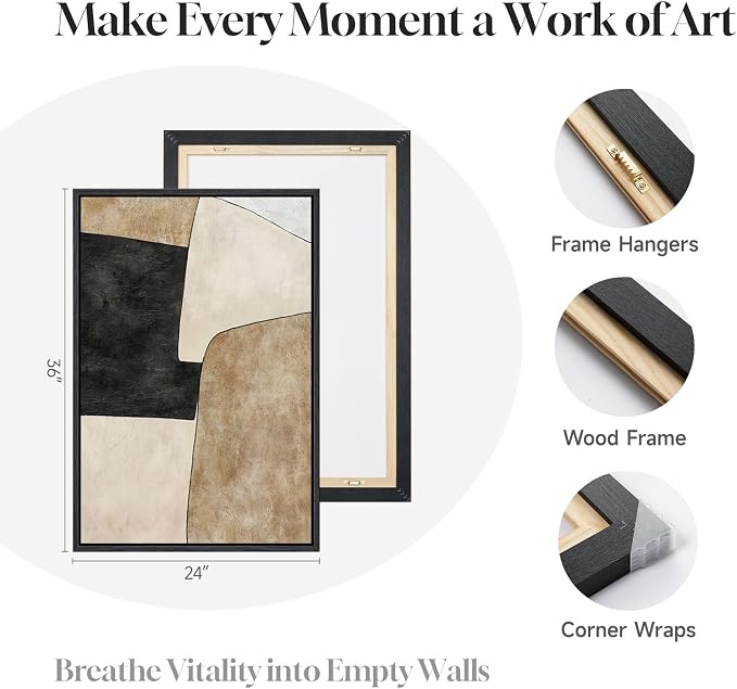 Framed Beige Black Abstract Wall Art - Image 5