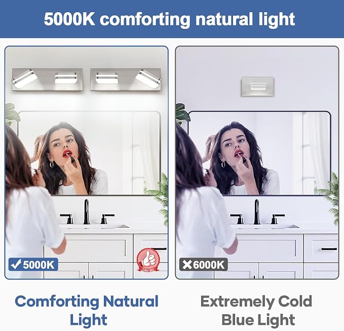 360° Rotate 2-Light LED Bathroom Vanity Light Fixtures, 900LM Acrylic Brushed - Image 3