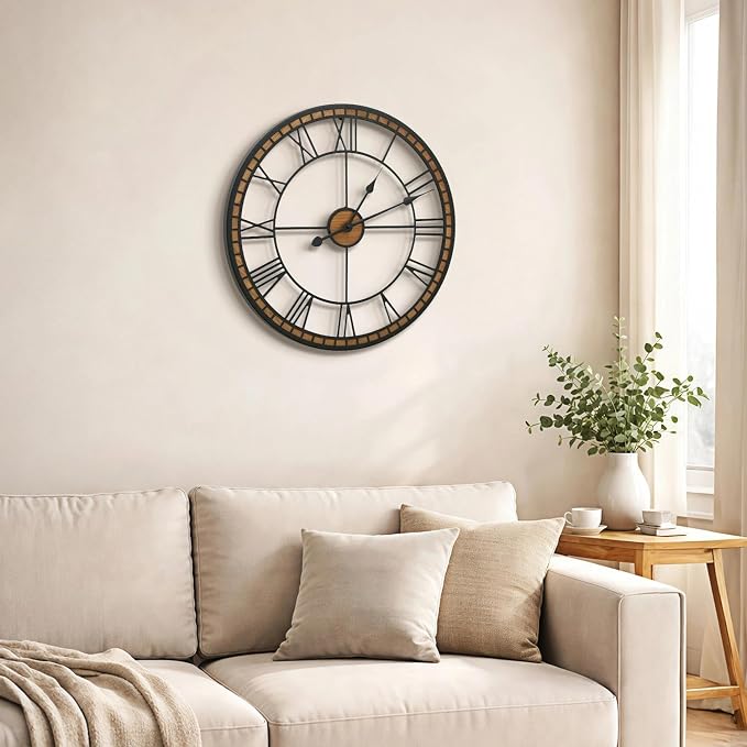 Micasso Large Farmhouse Wall Clock: 20 inch Modern Metal Black - Image 5