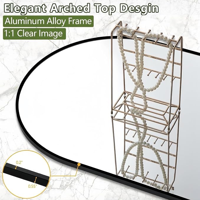 Prywot Full Length Mirror, Oversized 81"x41" Arched-Top Floor Mirror, Free - Image 6