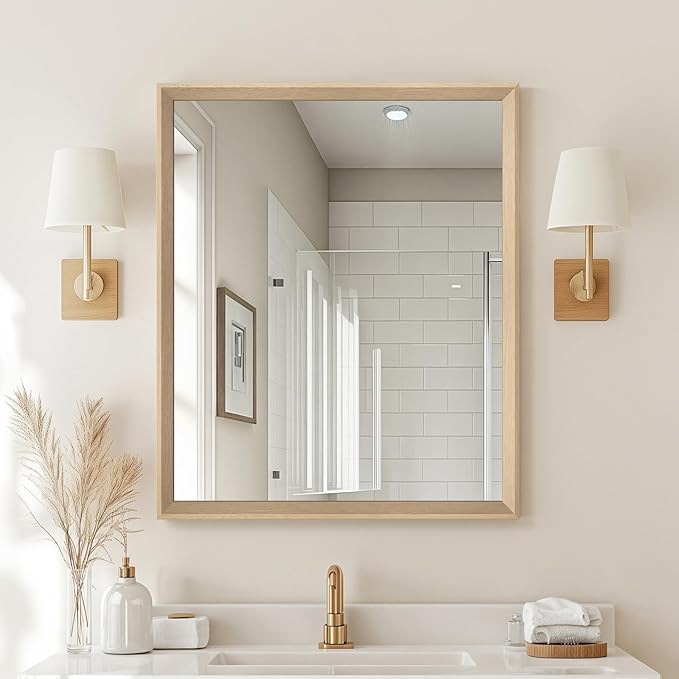 Oak Wood Effect Framed Wall Mirror, 30x36 Rectangle Mirror, Anti-desilvering by Ultrue