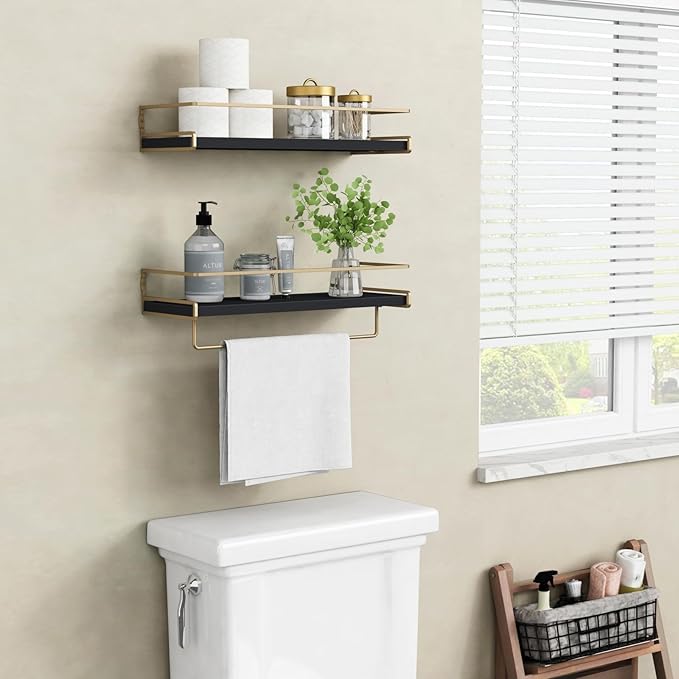Forbena Black and Gold Bathroom Floating Shelves - Image 2