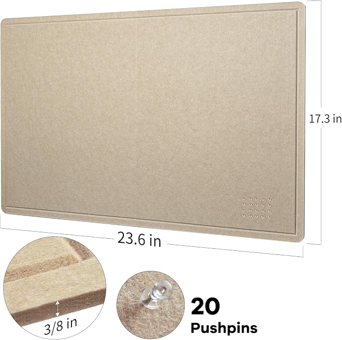Lightomorrow Bulletin Board, 24 x 18 inches Decorative Felt Pin Board, Cork - Image 4