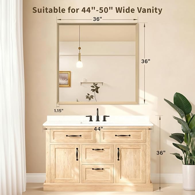 Oak Wood Effect Framed Wall Mirror, 36x36 Rectangle Mirror, Anti-desilvering - Image 2