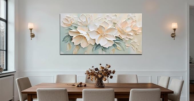 Anolyfi White Textured Flowers Canvas Wall Art - Image 6