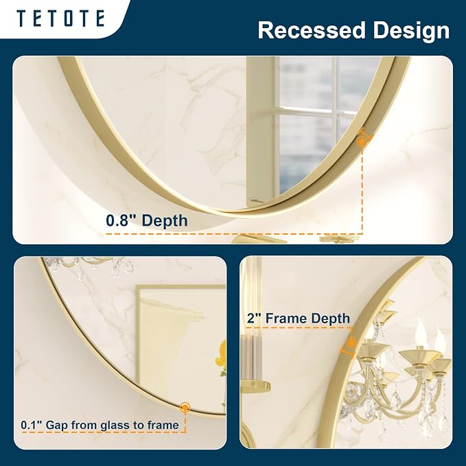 TETOTE Gold Oval Bathroom Mirror, 24 x 36 Brushed Brass Framed Wall Mounted - Image 6