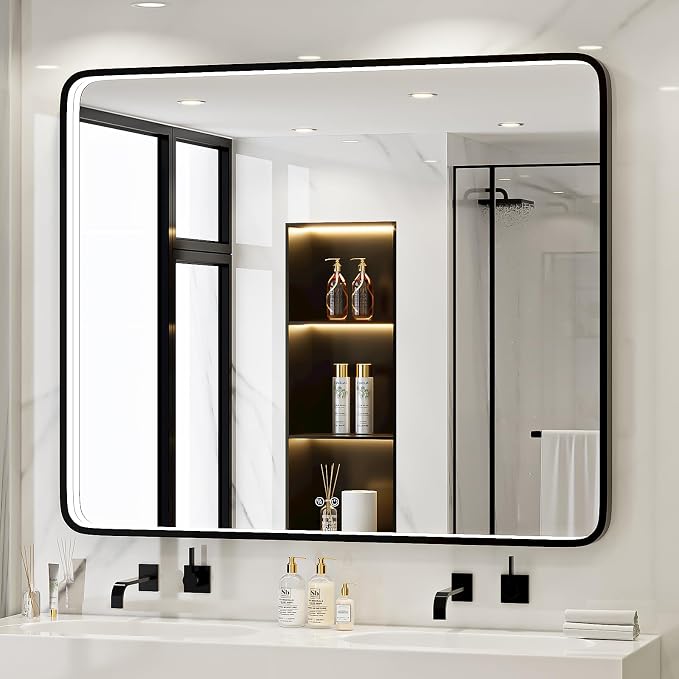 43X36 Inch Black LED Bathroom Mirror by FTOTI