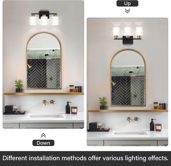 FonmYim Black and Gold Bathroom Light Fixtures, 3-Light Modern Vanity Light - Image 4