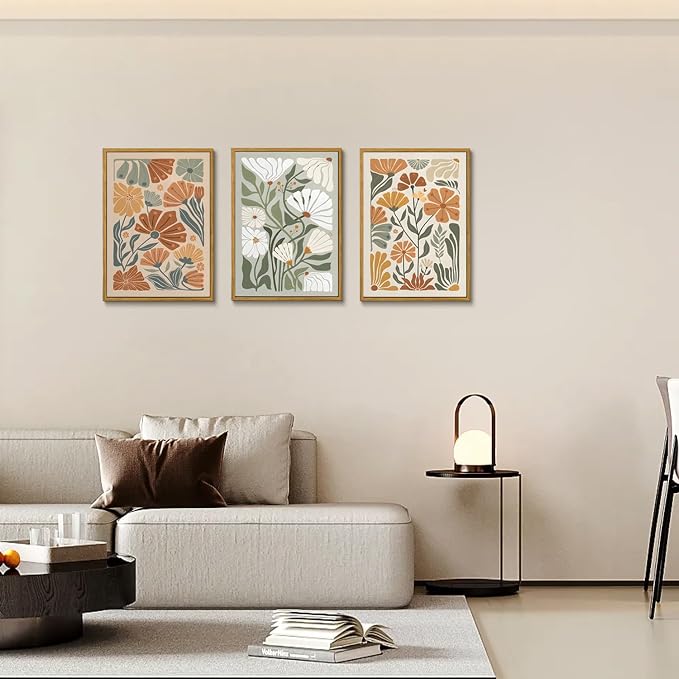 KISSFOX Framed Canvas Wall Art Abstract Floral Botanical Print Set of 3 Green - Image 6