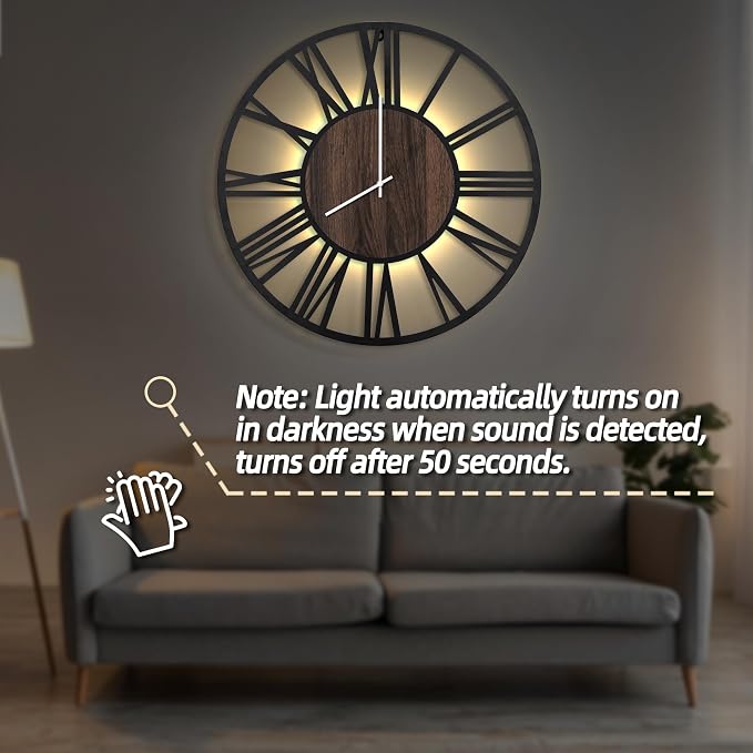 LEIKE Large Wall Clocks with Night Light Battery Operated, Silent Non Ticking - Image 5