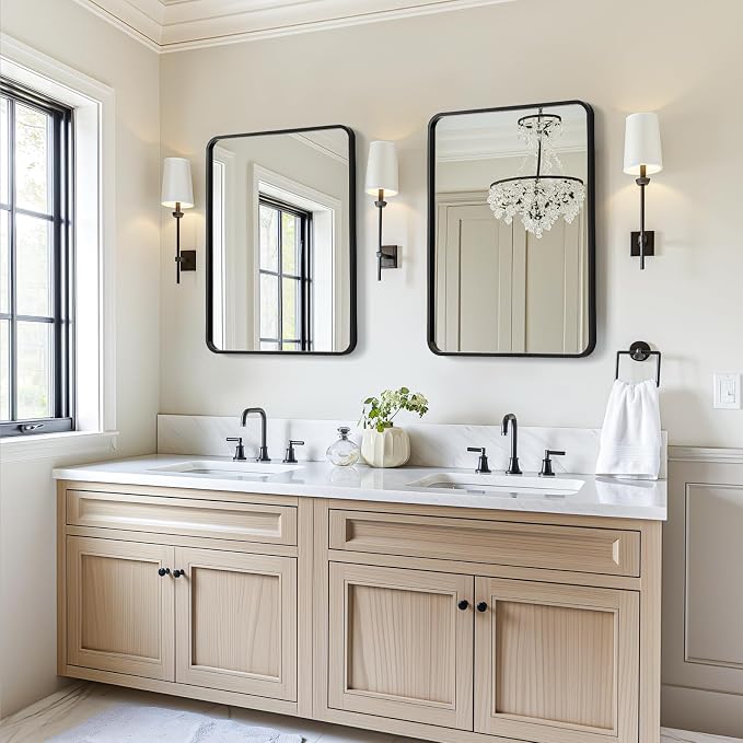 USHOWER 2-Pack Black Bathroom Mirrors Over Sink 22 x 30 Inch, Metal Frame - Image 8