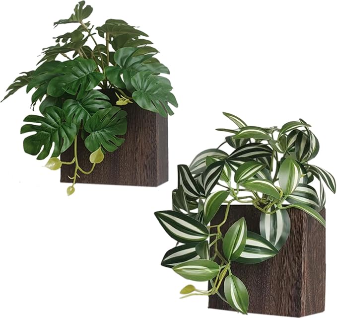 Wood Wall Planter Vase with Artificial Plants Wall Decor, Small Wall Plant - Image 7