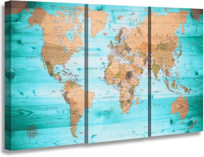 ZEYDRT Blue large world map wall decoration can be directly hung 40‘x20 inx3 by ZEYDRT