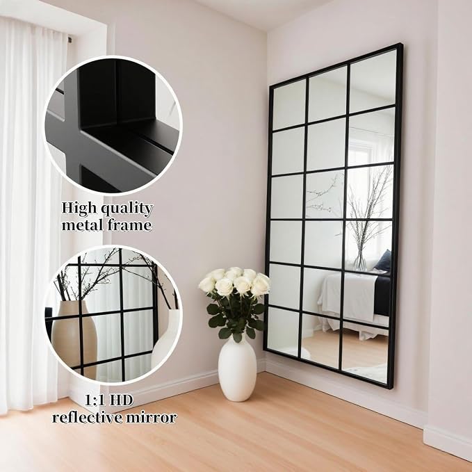 Dewfig 65"x 24" Window pane Full Length Mirror, Wall Mirror, Floor Standing - Image 7