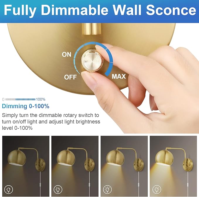 VATONI Plug in Dimmable Wall Sconce Swing Arm Wall Lights - Image 2