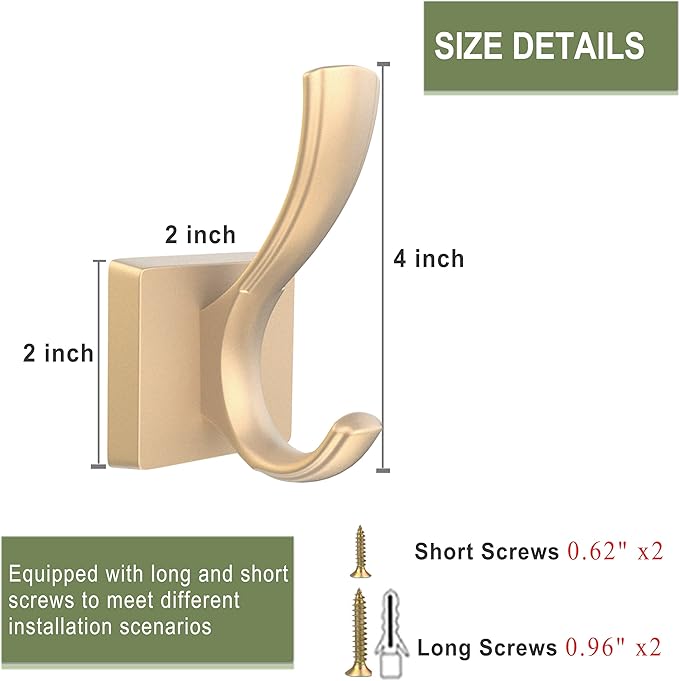 TOFIIGREM Gold Towel Hooks for Wall, Heavy Duty Thick Metal Bathroom Coat Hooks - Image 6