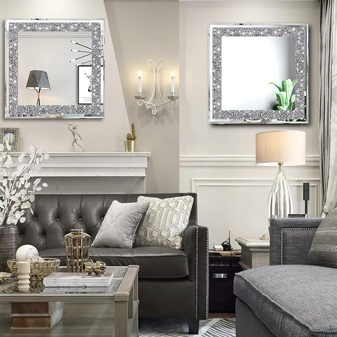 2 Piece Wall Mirrors, Crush Diamond Mirrors Decor - Image 5