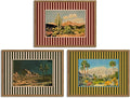 Framed Vintage Western Nature Landscape Wall Art Set of 3, Striped Postcards by Unknown