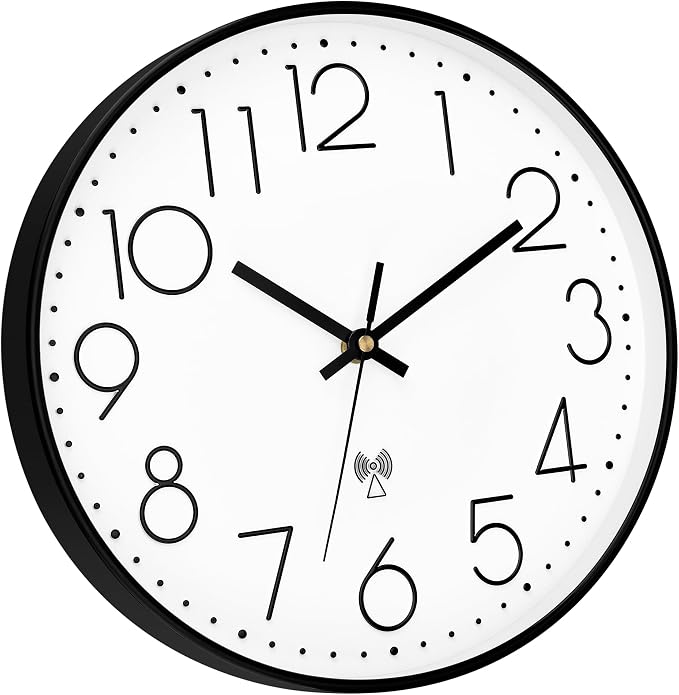 Foxtop Atomic Wall Clock Battery Operated Round Analog Modern Black Wall Clock - Image 7
