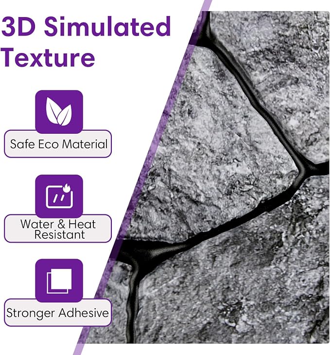 3D Faux Stone Wall Panels Peel and Stick, Stone-Look Textured Wall Sticker - Image 3