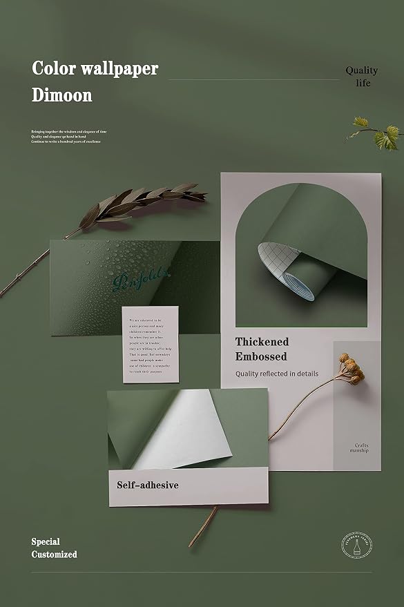 Dimoon 590''x17.7'' Green Peel and Stick Wallpaper Contact Paper Modern Self - Image 4