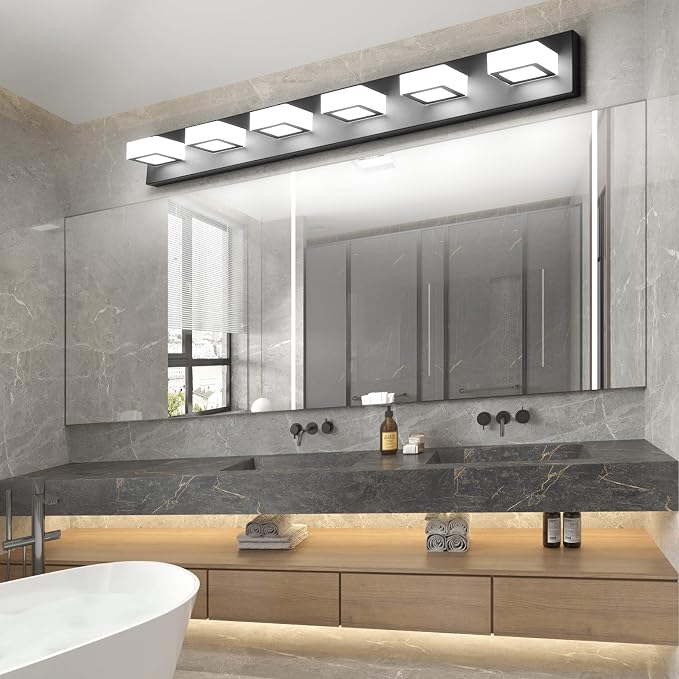 Ralbay Modern Matte Black Bathroom Vanity Light Fixtures 6 Lights Acrylic - Image 5