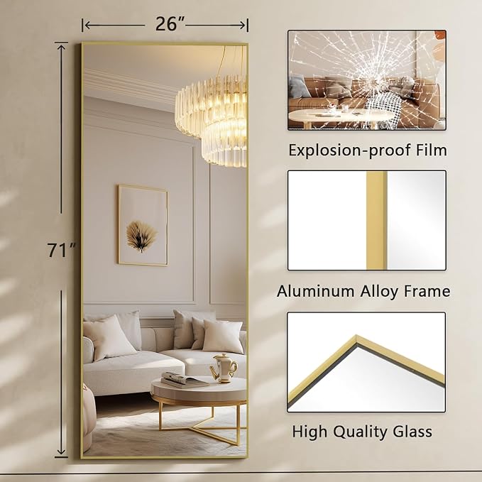 Koonmi 71"x26" Floor Mirror Full Length, Bedroom Floor Body Mirror - Image 7