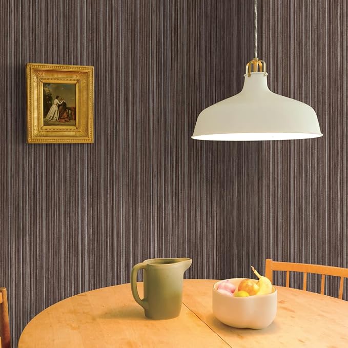 Tempaper Textured Brown & Metallic Silver Faux Grasscloth Removable Peel and - Image 3