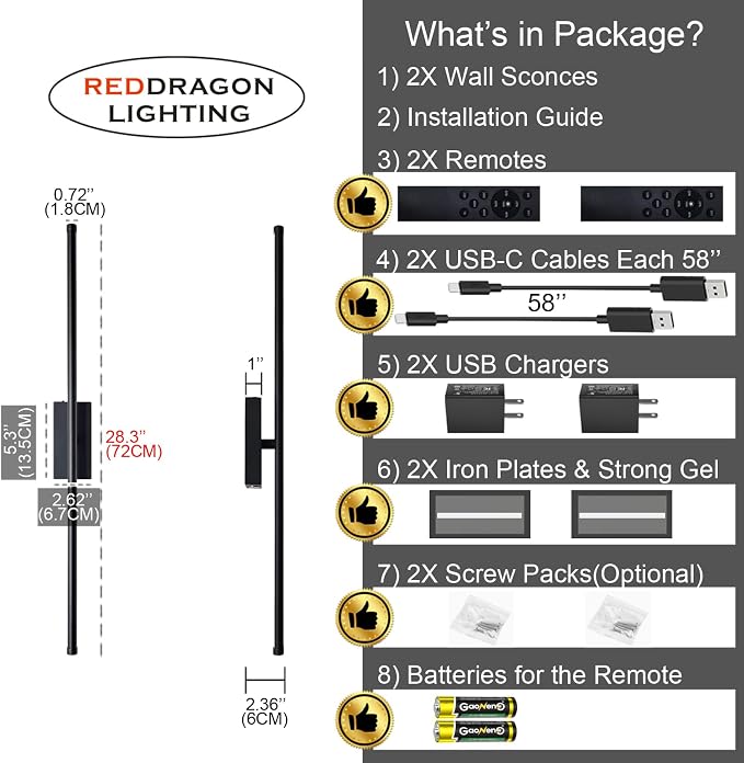 Easy Install Peel and Stick on Battery Operated Wall Sconces Set of 2 - Image 6