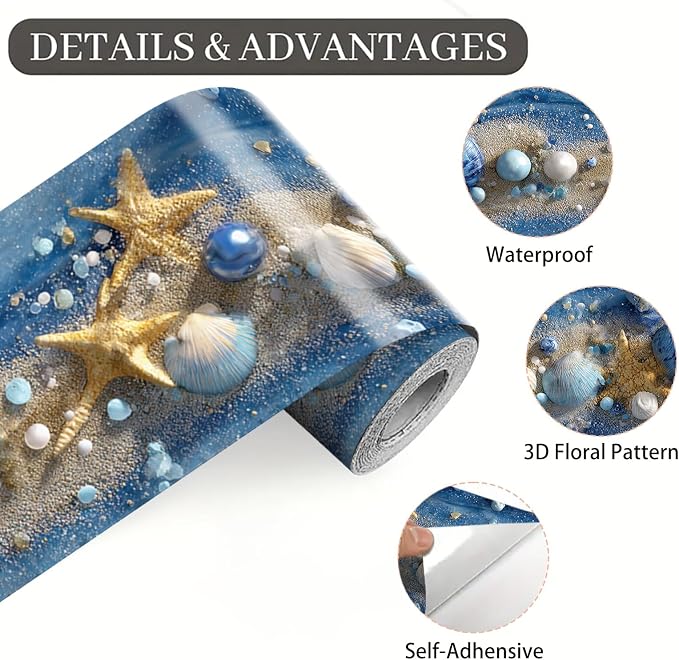 Ocean Starfish Wall Border 196x4 Inch Peel and Stick Coastal Beach Seashell - Image 9