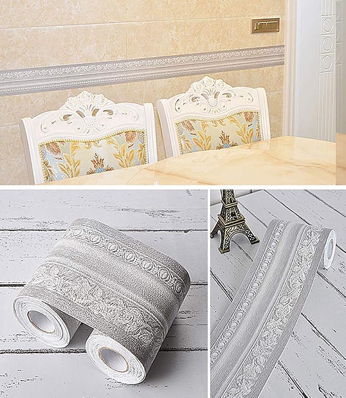 UPREDO 3D Decorative Floral Molding Waterproof Wallpaper Border Peel and Stick - Image 2