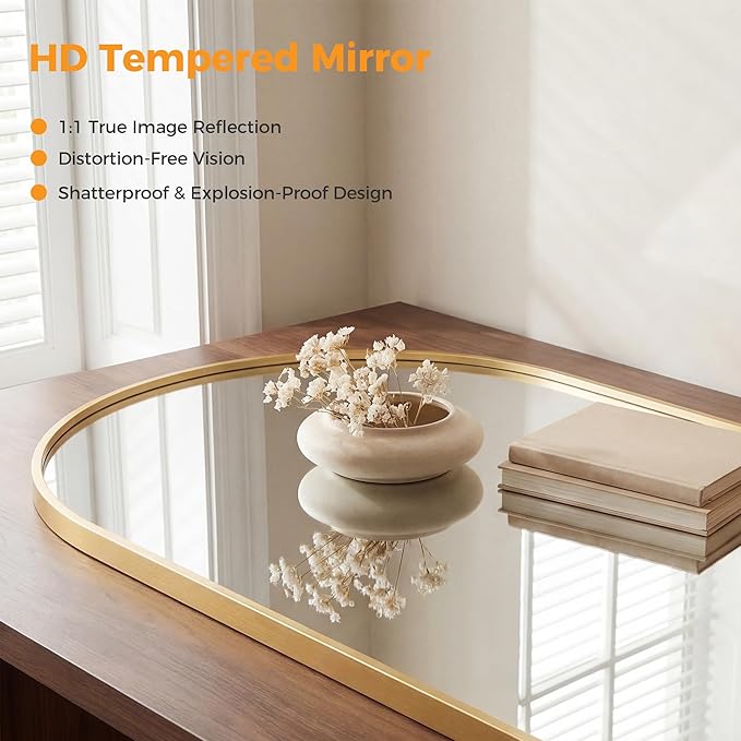 OLIXIS 24x36 Inch Arched Gold Bathroom Mirror - Image 4